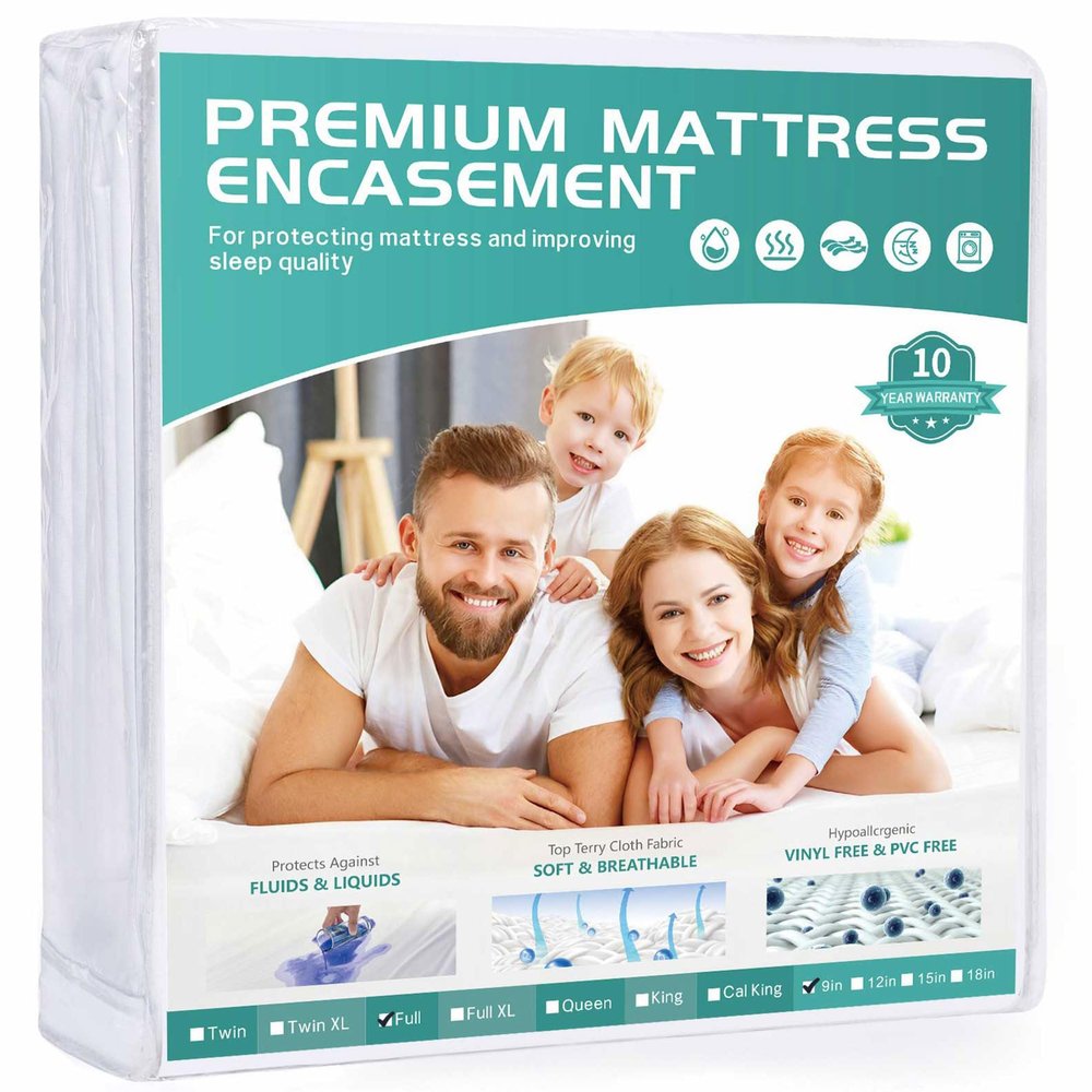 54x75 Full Size Mattress Protector Waterproof Fits 6-9" Deep, Zippered WINKAURA Mattress Pad Cover with Breathable Soft Premium Terry Top Fabric