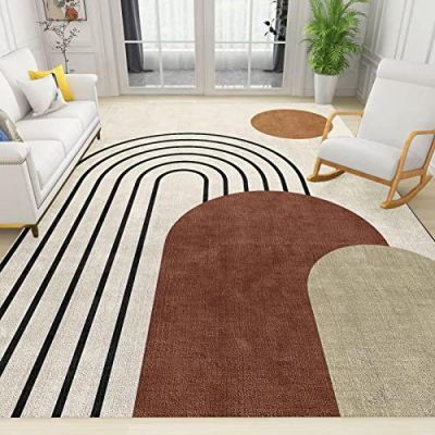 Mid-Century Boho Geometric Art Living Room Area Rug, Bohemia Sun Large Rug, Soft Non Slip Backing Low Pile Washable Home Decor Mat for Bedroom Entryway Office Floor Porch 5x7ft