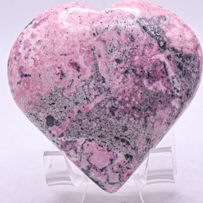 2.5" 170g Rich Pink Rhodochrosite w/Pyrite Inclusions Heart Polished Natural Gemstone Crystal Mineral Collectible Specimen - Peru + Stand