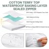 Queen Mattress Protector Waterproof Fits 12/13 /14/15 Inch Deep, 6-Sides Zippered Mattress Encasement Cover Terry Top view 4