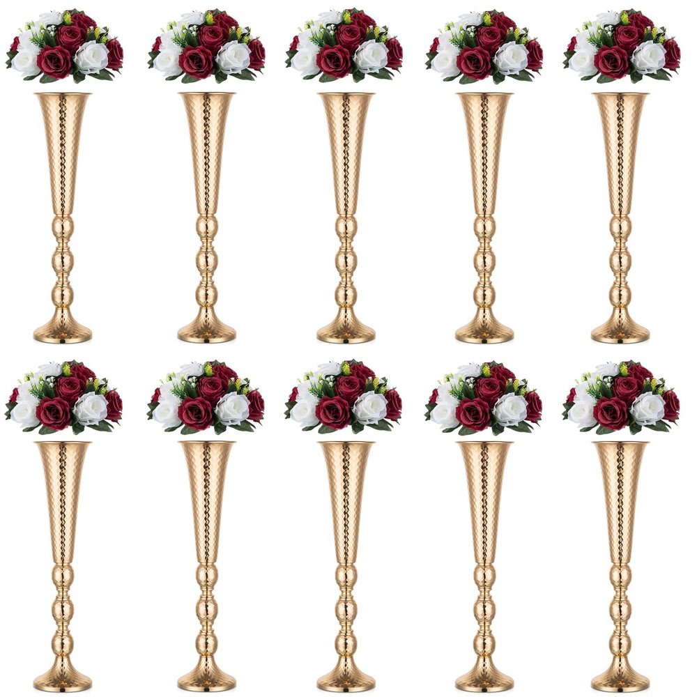 NUPTIO 10 Pcs Wedding Vase & 10 Pcs Artificial Flowers Set for Wedding Centerpieces for Tables