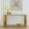 55" Glass Console Table, Modern Entryway Sofa Table with Gold Stainless Steel Frame and Clear Glass Top, Luxury Rectangular 2-Tier Console Table with Storage Shelves for Living Room view 3