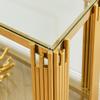 55" Glass Console Table, Modern Entryway Sofa Table with Gold Stainless Steel Frame and Clear Glass Top, Luxury Rectangular 2-Tier Console Table with Storage Shelves for Living Room view 4
