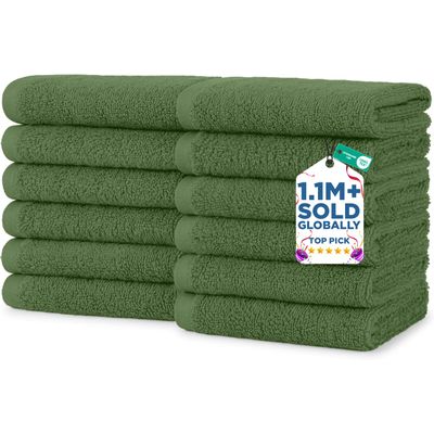 DAN RIVER 12 Pack Wash Cloths for Showering [12x12] - 100% Cotton Washcloths Premium Quality Flannel Face Cloths for Bathroom, Highly Absorbent and Soft Feel Wash Clothes, Sage Green