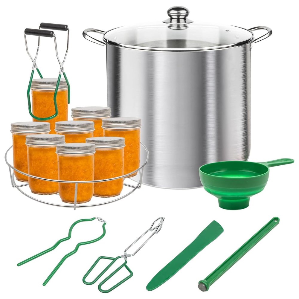BHUJIA Stainless Steel Water Bath Canner 21.5 QT with Rack & Lid, Complete Canning Pot Kit with Tools for Home Canning, Jams, Pickles & Preserving