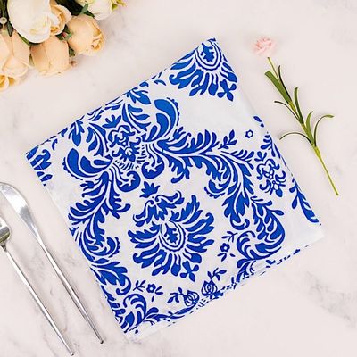 100 pcs 20-Inch Royal Blue and White Damask Flocking Taffeta Linen Napkins - Wedding Party Events Restaurant Tableware Home