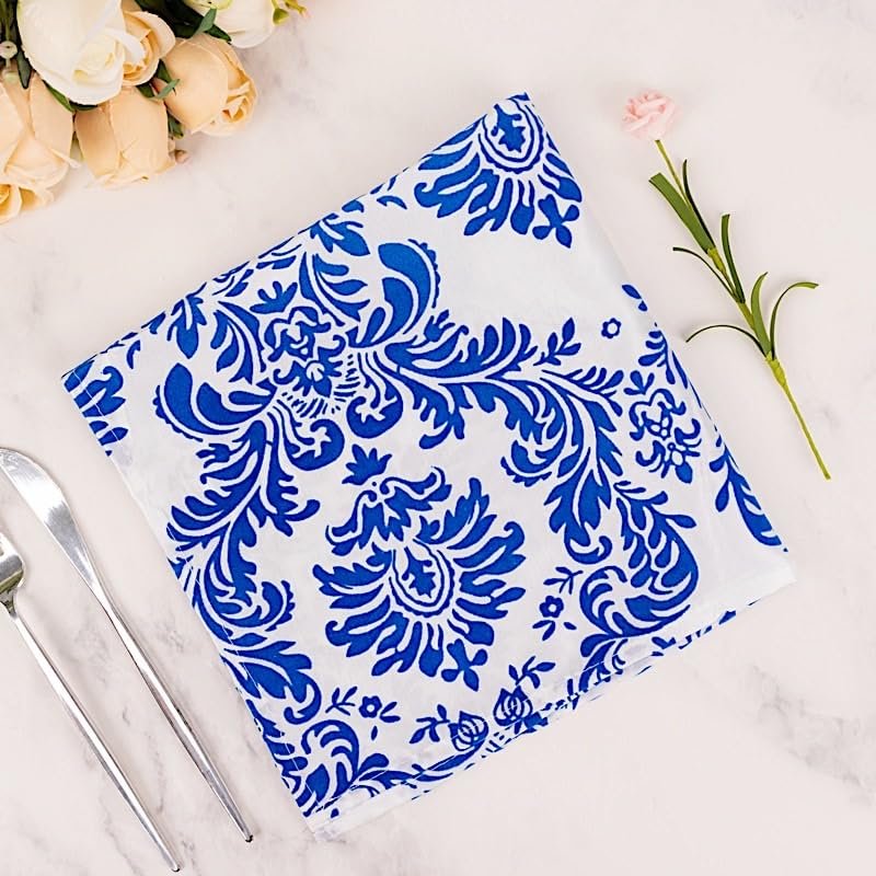 100 pcs 20-Inch Royal Blue and White Damask Flocking Taffeta Linen Napkins - Wedding Party Events Restaurant Tableware Home