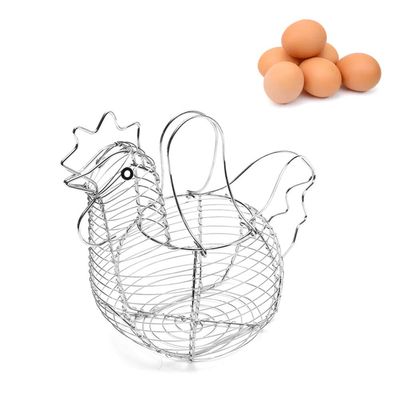 Sturdy Metal Basket with Convenient Handle and Chicken Shaped Egg Rack for Kitchen Storage - Multifunctional Organizer for Fruits, Eggs, and More - Cooling, Safety, Roastable (As