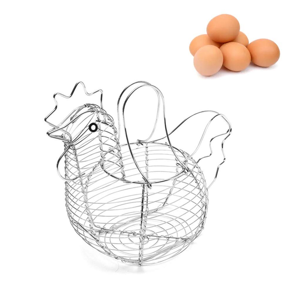 Sturdy Metal Basket with Convenient Handle and Chicken Shaped Egg Rack for Kitchen Storage - Multifunctional Organizer for Fruits, Eggs, and More - Cooling, Safety, Roastable (As