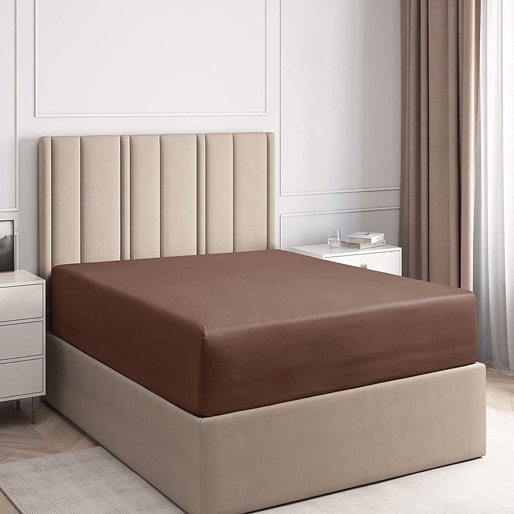 Luxurious 800 Thread Count Egyptian Cotton Olympic Queen Fitted Sheet Pack of 2- Deep Pocket Olympic Queen Fitted Sheet Only, Soft and Durable, Premium Olympic Queen Size Fitted Sheet Chocolate Solid
