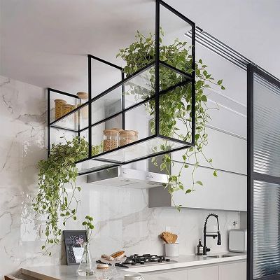 Drsyffsup Acrylic Floating Shelves Ceiling Mount | European Style Storage Rack Industrial Hanging Shelf | Wall Decor Shelf Flower Stand | 2-Layer/Easy to Install (Size : 80x30x80cm)