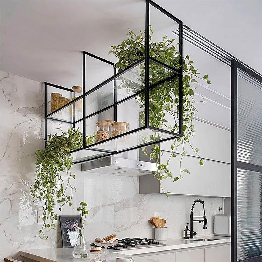 Drsyffsup Acrylic Floating Shelves Ceiling Mount | European Style Storage Rack Industrial Hanging Shelf | Wall Decor Shelf Flower Stand | 2-Layer/Easy to Install (Size : 80x30x80cm)