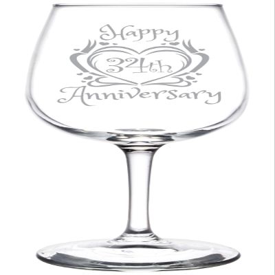 (34th) Heart and Ribbon Happy Anniversary Inspired Wine Taster Glass