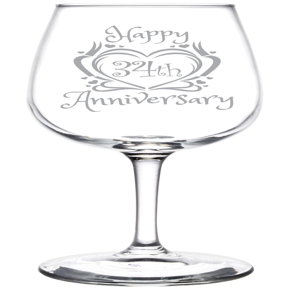 (34th) Heart and Ribbon Happy Anniversary Inspired Wine Taster Glass