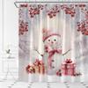KTGHA Pink Christmas Shower Curtain Cute Snowman Red Berry Pine Leaf Winter Holiday Happy New Year Fabric Bathroom Curtain Set with Hooks(67" Wx70 H) view 2
