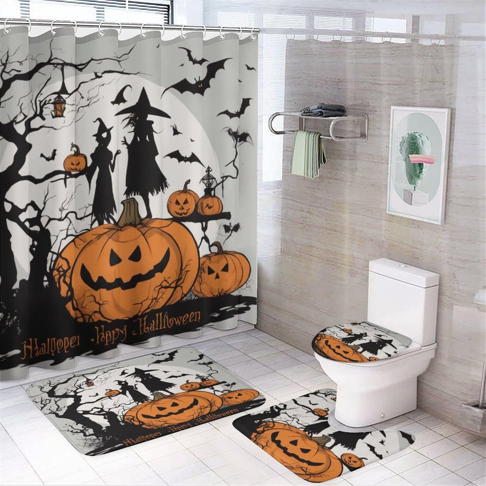 ZGDPBYF 3 Pieces Bath Mats Set for Bathroom, Halloween Bathroom Rug Set of 3, Scary Pumpkin Washable Cover Floor Rug Decorations for Kitchen Bathroom Bedroom