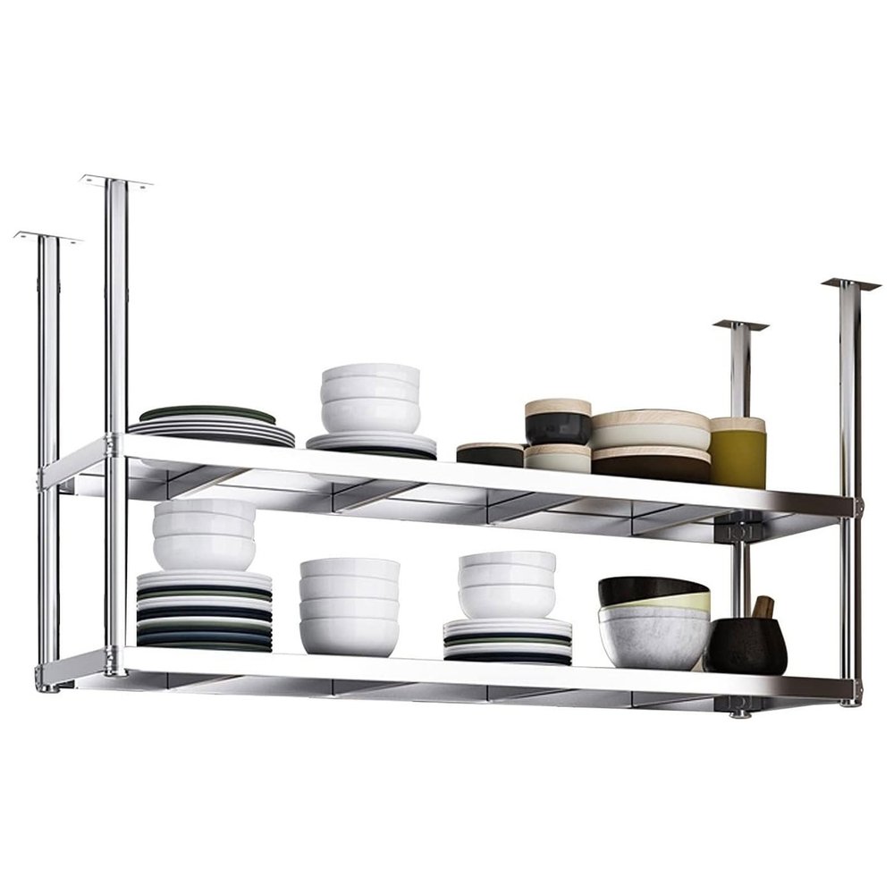 Drsyffsup Kitchen Hanging Shelf 2 Tier European Ceiling Frame Storage Racks Microwave Oven Pots and Pans Utensil Holder Organization Wall Shelf for Home Restaurants Bars (Size : 100x35x80cm)