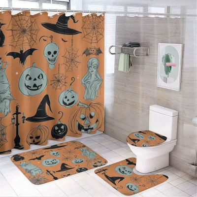 ZGDPBYF 3 Piece Bathroom Rugs Set, Halloween Non-Slip Soft Bath Mat Set, Scary Pumpkin Bathroom Mat, Living Room Bedroom Mat, Machine Washable, Dries Quickly,