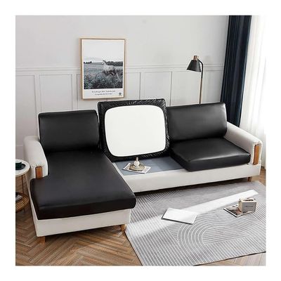 Waterproof Couch Cushion Cover PU Leather Sofa Cover Couch Cushion Slipcover with Elastic Bottom L Shape Sofa 1 2 3 4 Seaters Couch Furniture Protectors (Color : Black, Size : Chaise)