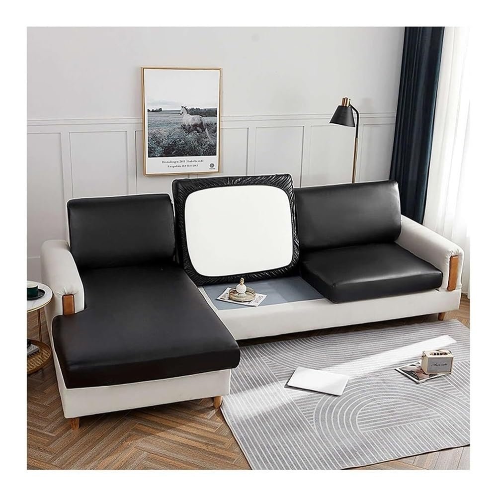 Waterproof Couch Cushion Cover PU Leather Sofa Cover Couch Cushion Slipcover with Elastic Bottom L Shape Sofa 1 2 3 4 Seaters Couch Furniture Protectors (Color : Black, Size : Chaise)