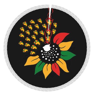 Christmas Tree Skirt with Tassel Juneteenth Sunflower Black History African American Xmas Halloween New Year Party Decor Tree Skirt 36"
