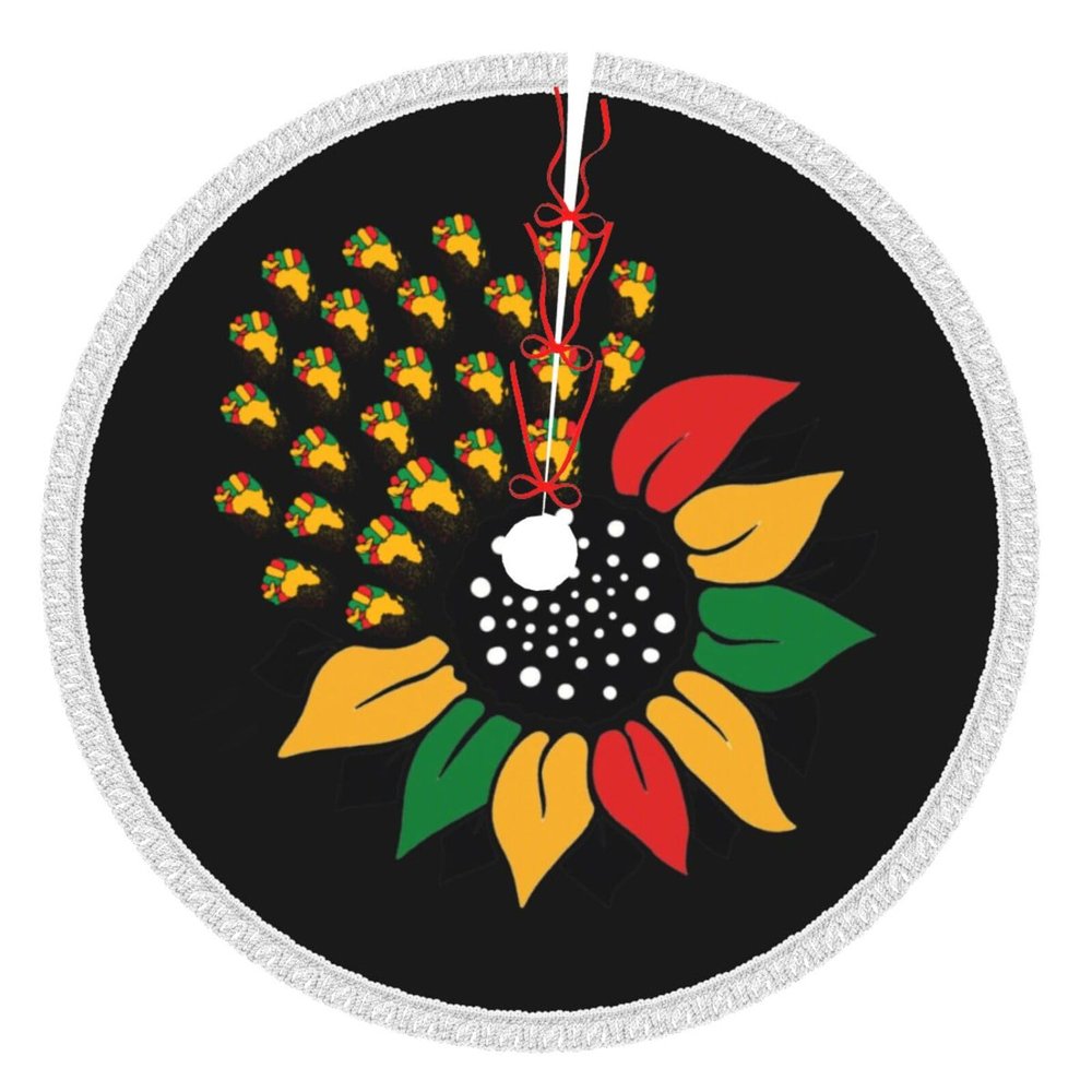 Christmas Tree Skirt with Tassel Juneteenth Sunflower Black History African American Xmas Halloween New Year Party Decor Tree Skirt 36"