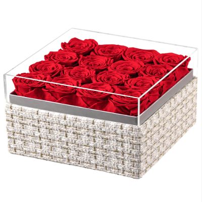 Eterfield Forever Flowers Preserved Roses Real Roses That Last Over a Year Rose Box Gifts for Her Mothers Day Valentines Day Christmas (Square Gold White Plaid Box, 16 Red Roses)