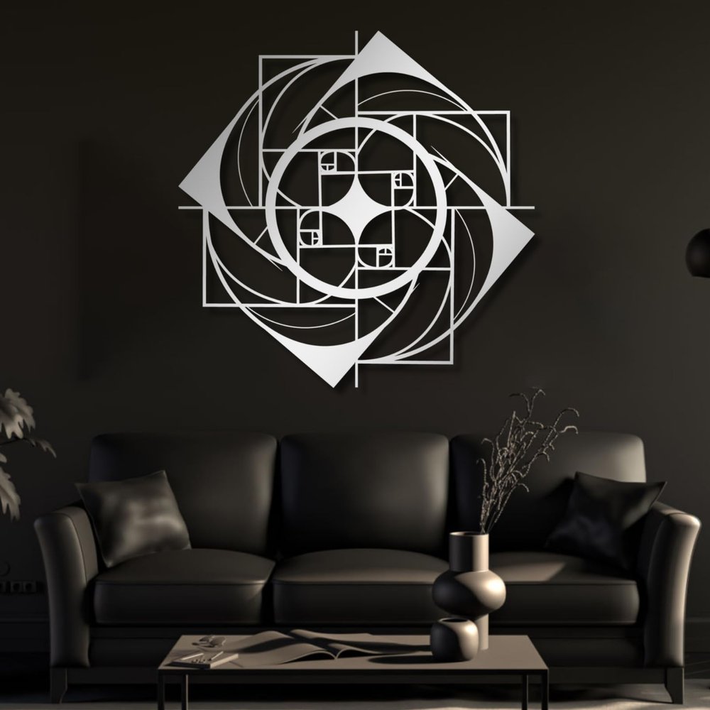 Cadeali Metal Wall Decor, Golden Ratio Metal Wall Art, Geometric Wall Art, Fibonacci Spiral, Wall Hangings, Metal Wall Art, Metal Wall Decor for Living Room (Sliver, 18"x18"|47x47cm)
