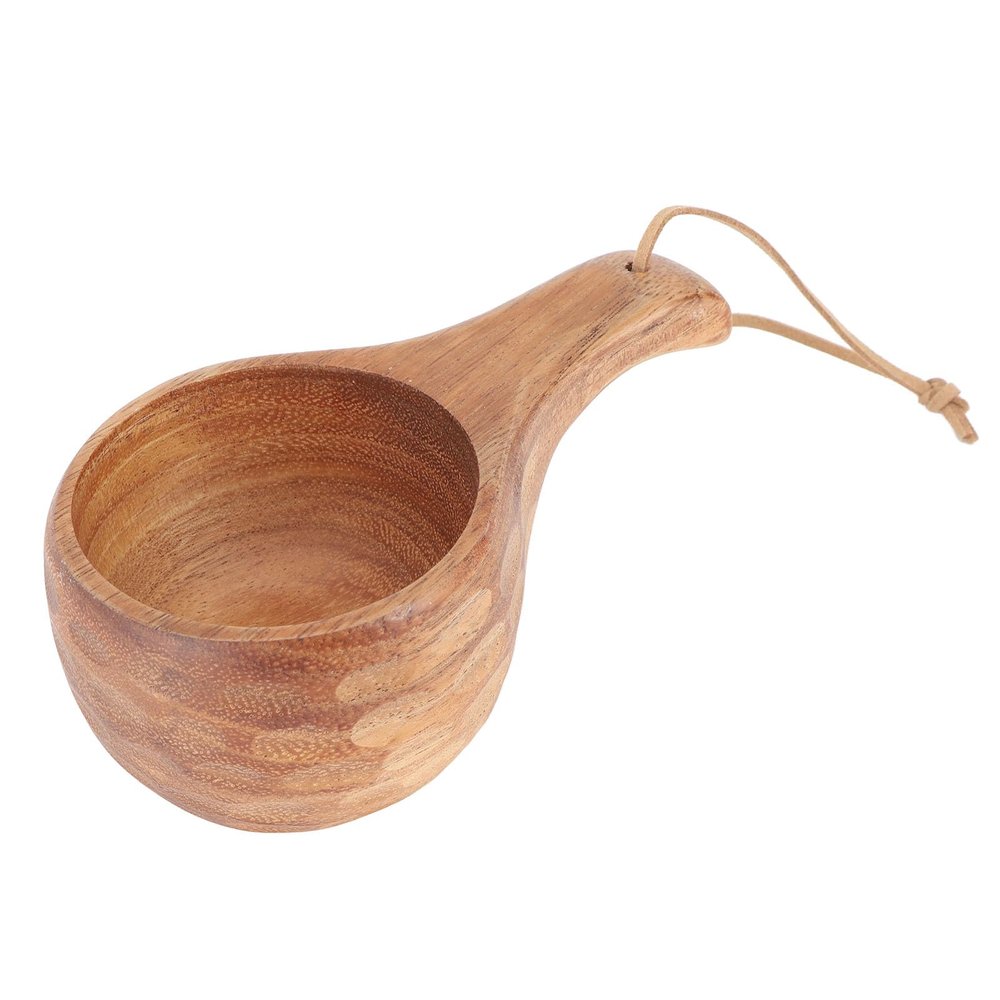 220ML Wooden Coffee Cup, Portable Nordic Design Drinking Mug, Kuksa Cup with Lanyard, Outdoor Camping Drinking Mug, Heat Insulation Coffee Cup with Comfortable Grip for Home