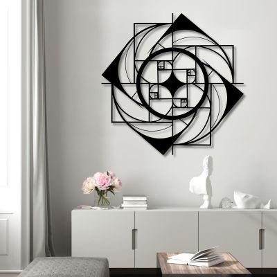 Cadeali Metal Wall Decor, Golden Ratio Metal Wall Art, Geometric Wall Art, Fibonacci Spiral, Wall Hangings, Metal Wall Art, Metal Wall Decor for Living Room (Black, 39"x39"|100x100cm)
