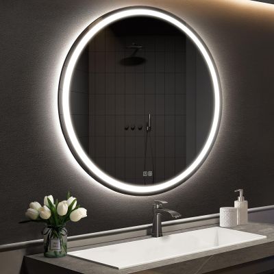 APRILSOUL 36 Inch Round LED Bathroom Mirror with Lights, Makeup Mirror with Front and Backlit, Anti-Fog, 3 Colors and Dimmable Light