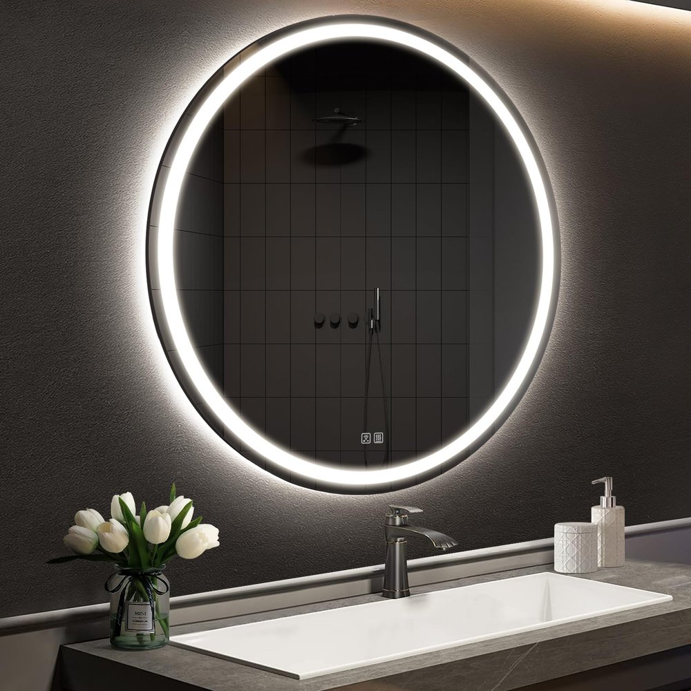 APRILSOUL 36 Inch Round LED Bathroom Mirror with Lights, Makeup Mirror with Front and Backlit, Anti-Fog, 3 Colors and Dimmable Light