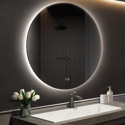 APRILSOUL 28 Inch Round LED Backlit Bathroom Mirror, Vanity Mirror with Anti-Fog, Touch Button, 3 Colors and Dimmable Light