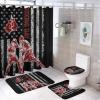 FBMLBRB Abstract Sports Theme Boxing 4 Pcs Waterproof Shower Curtain Set,Vintage Boxing Gloves Fighting Match American Flag Design with Waterproof Toilet Cover Shower Mat Rugs view 1
