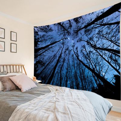 LB Starry Night Forest Tapestry, Tree with Blue Galaxy Night Sky Wall Tapestry for Bedroom, Fantasy Nature Landscape Wall Hanging Tapestry Wall Art for Living Room Home Decor, 70.9L x 92.5W Inches