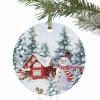 Christmas Snowman 2023 Christmas Tree Hanging Ornaments, 3" Round Double-Sided Ceramic Ornaments Decor Farm Xmas Tree Winter Snowflake view 1