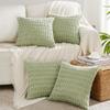 Fancy Homi 4 Packs Sage Green Decorative Throw Pillow Covers 26x26 Inch for Living Room Couch Bed Sofa, Rustic Farmhouse Boho Home Decor Soft Plush Striped Corduroy Square Cushion Case 66x66 cm view 1