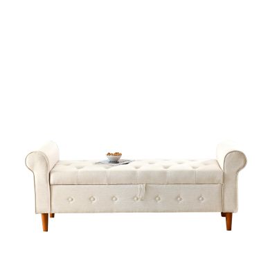 LKTART Storage Bench for Bedroom End of Bed Entryway Storage Ottoman with Rolled Tufted Arms Upholstered Velvet Window Bench for Bedroom Living Room Entryway