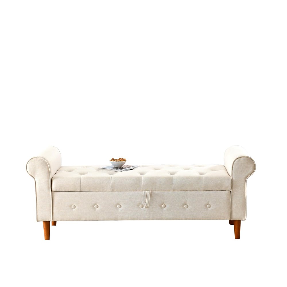LKTART Storage Bench for Bedroom End of Bed Entryway Storage Ottoman with Rolled Tufted Arms Upholstered Velvet Window Bench for Bedroom Living Room Entryway