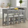 4-piece Dining Bar Table Set with 3 Upholstered Stools, Rubber Wood Counter Height Multifunctional Dining Table with 3 Drawers and USB Port, Side Table with Footrest Pub Kitchen Set (Grey-N2) view 1