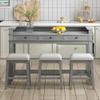 4-piece Dining Bar Table Set with 3 Upholstered Stools, Rubber Wood Counter Height Multifunctional Dining Table with 3 Drawers and USB Port, Side Table with Footrest Pub Kitchen Set (Grey-N2) view 2