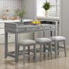 4-piece Dining Bar Table Set with 3 Upholstered Stools, Rubber Wood Counter Height Multifunctional Dining Table with 3 Drawers and USB Port, Side Table with Footrest Pub Kitchen Set (Grey-N2) view 3