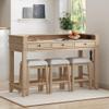 4-piece Dining Bar Table Set with 3 Upholstered Stools, Rubber Wood Counter Height Multifunctional Dining Table with 3 Drawers and USB Port, Side Table with Footrest Pub Kitchen Set (Natural-N2) view 1