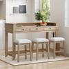 4-piece Dining Bar Table Set with 3 Upholstered Stools, Rubber Wood Counter Height Multifunctional Dining Table with 3 Drawers and USB Port, Side Table with Footrest Pub Kitchen Set (Natural-N2) view 3