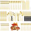69 Piece Gold Silverware Set with Steak Knife Service For 8, Golden Flatware Cutlery Set Stainless Steel Utensils Mirror Polishe Spoons and Forks with Metal Straw, Slotted Spoons, Tongs, Tableware view 1