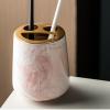 AOPPLSOT Soap Dispenser Set Marble Look, 4-Piece Bathroom Toothbrush Cup Set, Soap Dish, Soap Dispenser, Pump, Cup, Toothbrush Holder, Ceramic,Pink 3 view 3