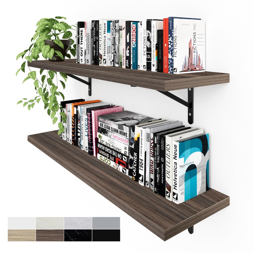 Kaboon 36 inch Long 10 inch Deep Floating Shelves for Wall Set of 2, Large Open Shelves Wall Mounted, Space Saving Home and Commercial Use, Eucalyptus