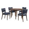 Comfort Pointe Bonito Midnight Blue Faux Leather 5-Piece Round Dining Set in Walnut Finish view 1