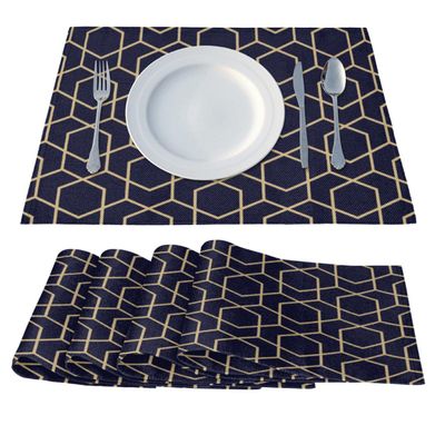 Abstract Geometric Lines Placemats Set of 6 Washable, 12" x 18" Rhombuses Table Mats Heat Resistant Cloth Placemat for Kitchen Dining Table Decoration Indoor Outdoor Place Mat