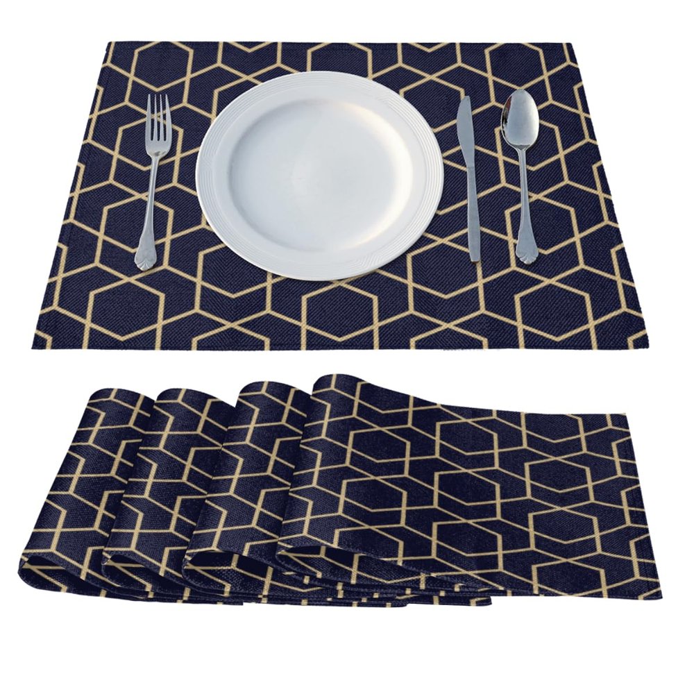 Abstract Geometric Lines Placemats Set of 6 Washable, 12" x 18" Rhombuses Table Mats Heat Resistant Cloth Placemat for Kitchen Dining Table Decoration Indoor Outdoor Place Mat